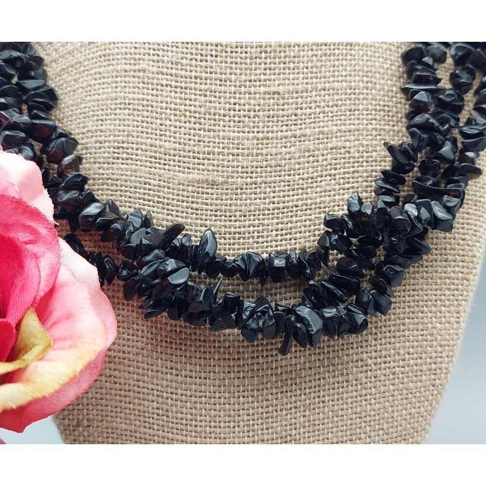 Stone Multi Strand Artisan Statement Necklace & E… - image 5